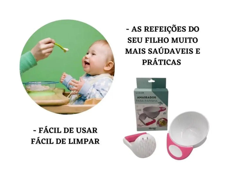 Pote com Amassador de Comida para Papinha de Bebê