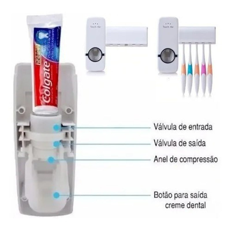 Dispensador Automático para Pasta Dental e Porta Escova Dental