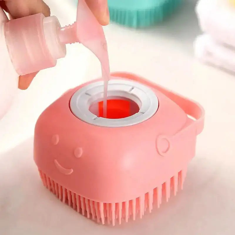 Esponja de silicone para banho com dispensador de shampoo