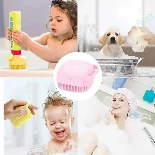 Esponja de silicone para banho com dispensador de shampoo